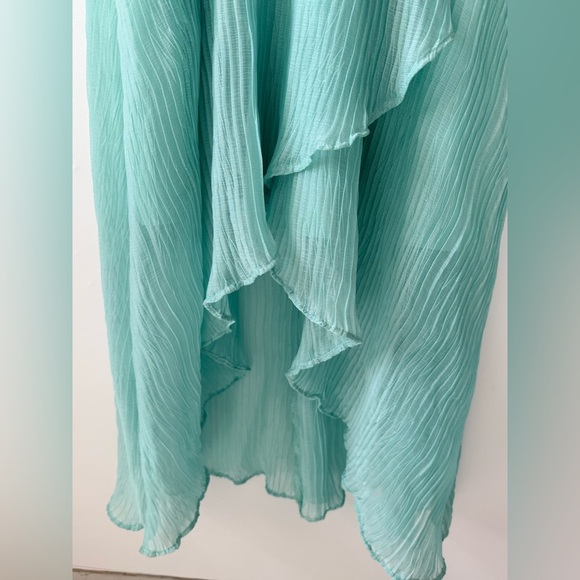 DKNY Mint Green Pleated Wrap High Low Chiffon Belted Dress Women Size 14 Party - Picture 10 of 13